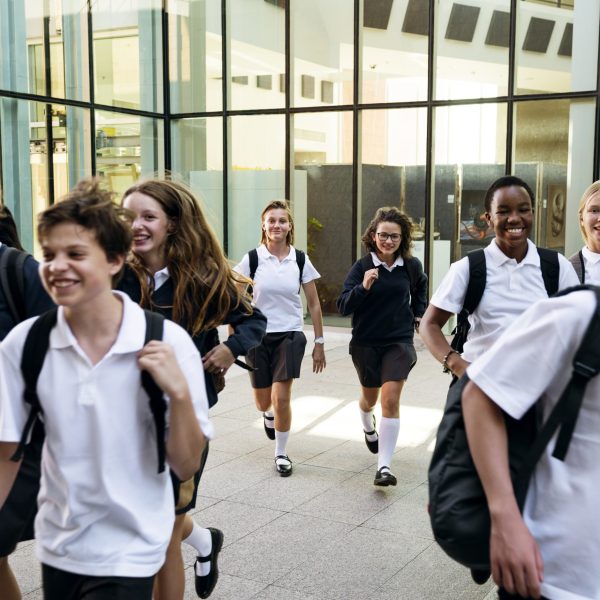 Group of students running at school Group of students running at school